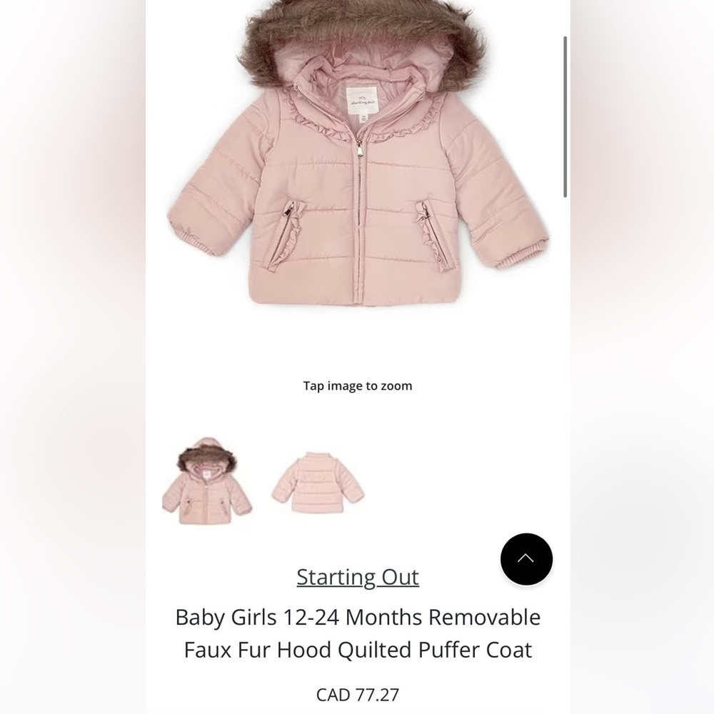 🆕 Baby Girls 12-24 Months Removable Faux Fur Hood Quilted Puffer Coat